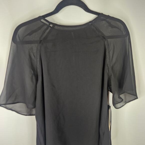 Halogen Top NWT Black Sheer Short Sleeve Crochet Trim Pullover Women's Size M - Picture 2 of 9